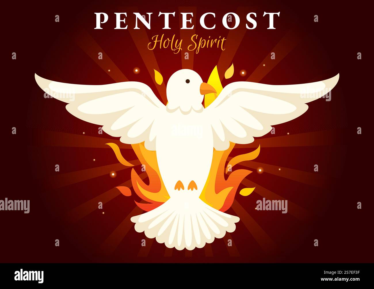 Pentecôte Dimanche Illustration avec la flamme et le Saint-Esprit Dove dans les catholiques ou les chrétiens religieux Culture de vacances plat dessin animé à la main de dessins Illustration de Vecteur