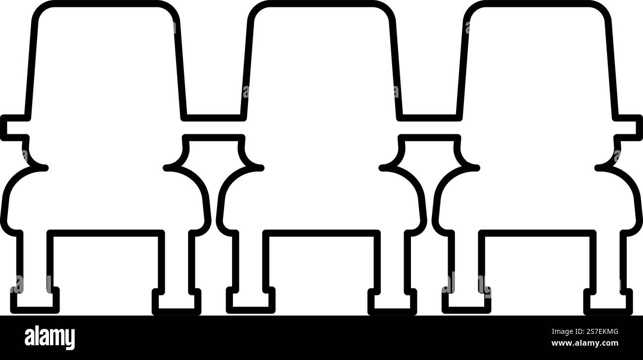Chaises de chaise de cinéma trois contours contour ligne icône couleur noire illustration vectorielle image mince plat style simple. Chaises de chaise de cinéma trois contours de ligne de contour icône de vecteur de couleur noire illustration d'image mince plat style Illustration de Vecteur