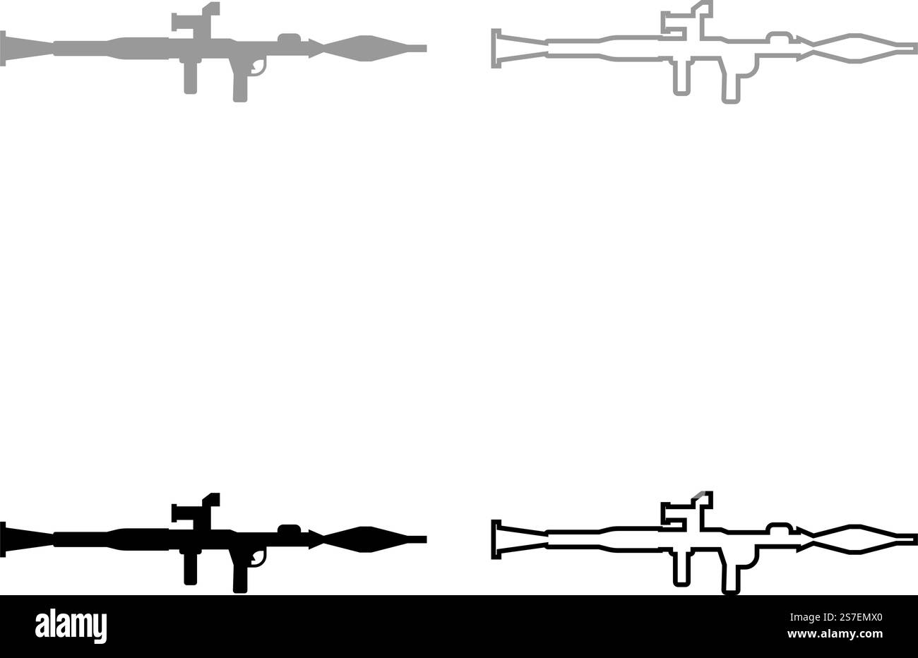 Lance-grenade arme militaire armée set icône gris noir couleur illustration vectorielle image simple plein remplissage contour ligne de contour mince style plat. Lance-grenade arme militaire armée set icône gris noir couleur illustration vectorielle image solide remplissage contour ligne de contour mince style plat Illustration de Vecteur