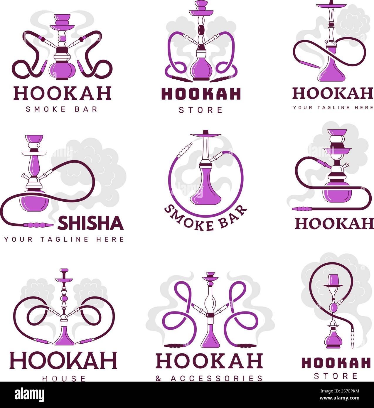 Étiquettes Hookah. Club de salon fumeur dans le logo de style arabe oriental récent vecteur hookah images stylisées. Illustration du logo Hookah Shisha. Étiquettes Hookah. Club de salon fumeur dans le logo de style arabe oriental récent vecteur hookah images stylisées Illustration de Vecteur