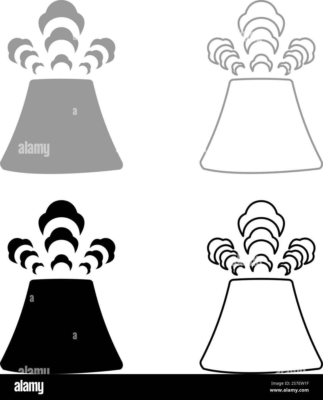 Activité volcanique avec concept d'éruption de fumée pollution naturelle problème de nuage catastrophe paysage de montagne volcanique éruption de poussière tremblement de terre catastrophe définir icône gris noir illustration vectorielle image simple remplissage solide contour ligne mince style plat. Activité volcanique avec concept d'éruption de fumée pollution naturelle problème de nuage catastrophe paysage de montagne volcanique éruption de poussière tremblement de terre catastrophe Set icône gris noir couleur illustration vectorielle image solide remplissage contour ligne mince style plat Illustration de Vecteur