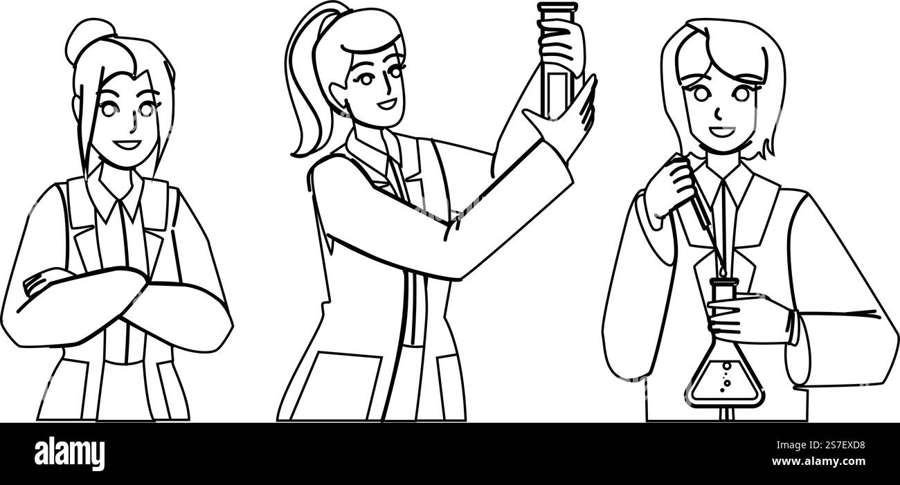 vecteur femme scientifique. recherche en laboratoire, science médecine, laboratoire médical, chimie féminine, expérimenter le caractère de la femme scientifique en biotechnologie. Illustration de personnes. vecteur femme scientifique Illustration de Vecteur