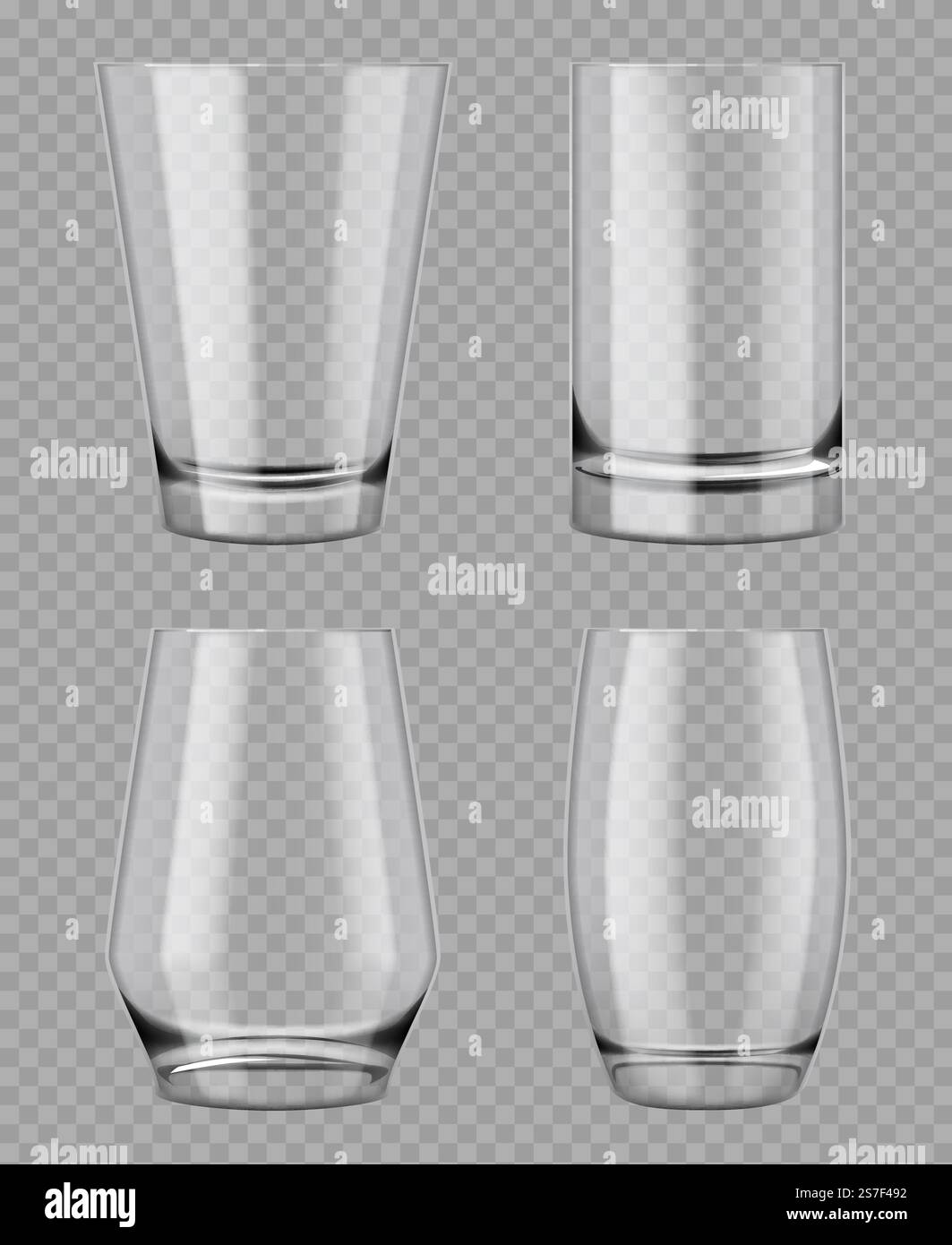 Verre transparent. Gobelets en cristal vides pour les produits liquides verre de hauteur clair modèles vectoriels décents maquette réaliste. Illustration d'un objet transparent en verre vide. Verre transparent. Gobelets en cristal vides pour les produits liquides verre de hauteur clair modèles vectoriels décents maquette réaliste Illustration de Vecteur