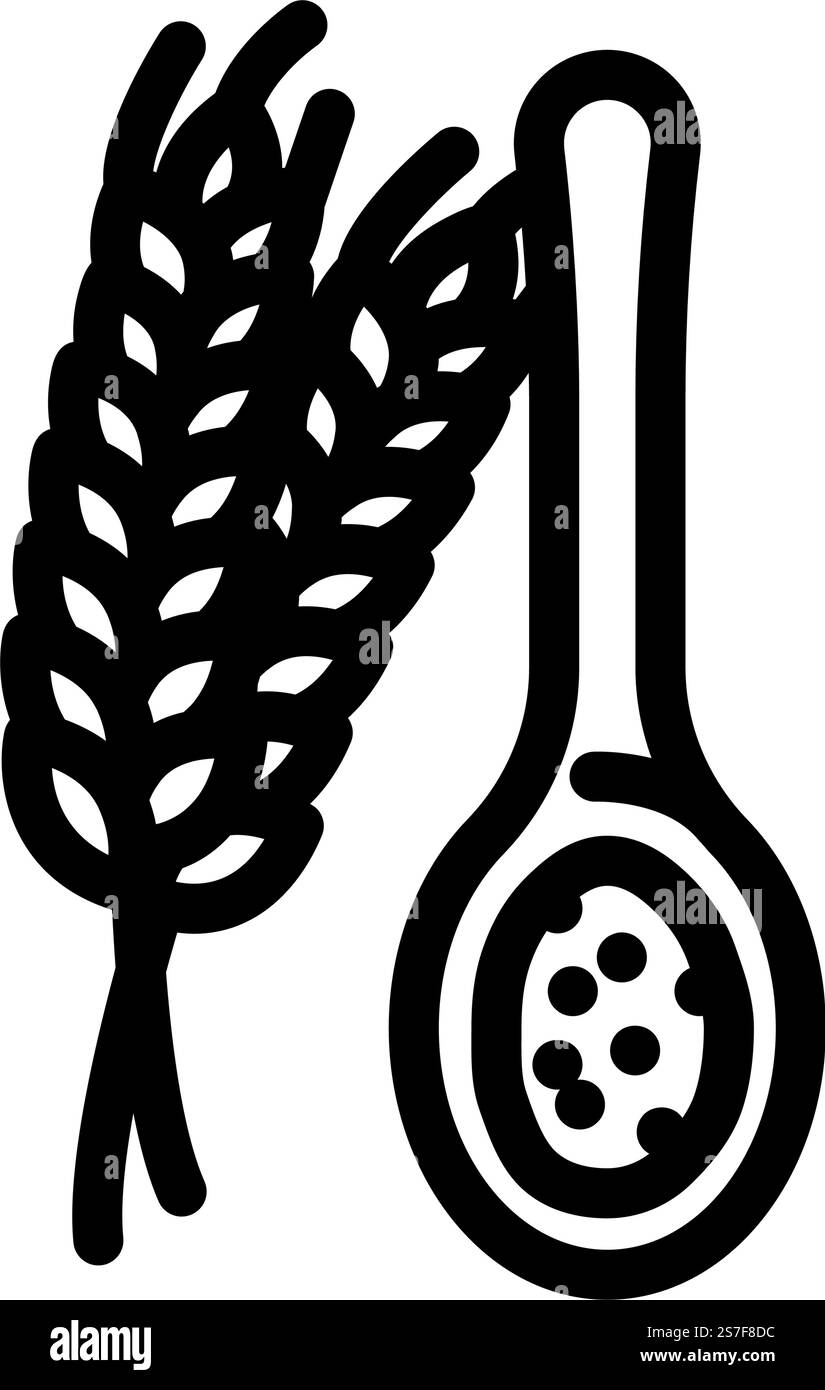 vecteur d'icône de ligne de blé de cuillère à farine. cuillère à farine signe de blé. illustration noire du symbole de contour isolé. illustration vectorielle d'icône de ligne de blé de cuillère à farine Illustration de Vecteur