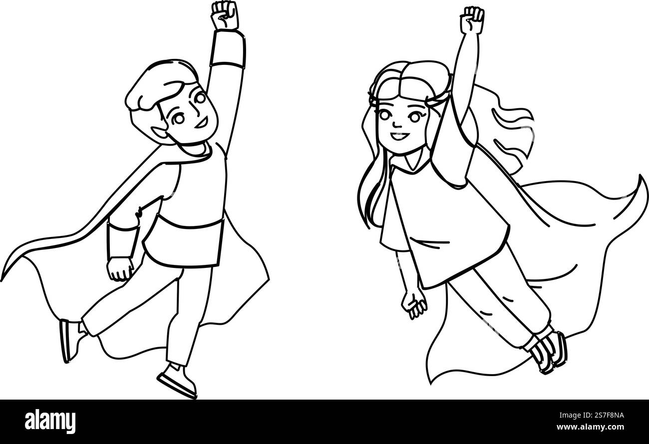 vecteur volant de héros de kid. rêve d'enfant, vol actif, enfance de succès, enfant de jeu, puissance, liberté amusante, gagnant kid héros personnage volant. Illustration de personnes. vecteur volant de héros de kid Illustration de Vecteur