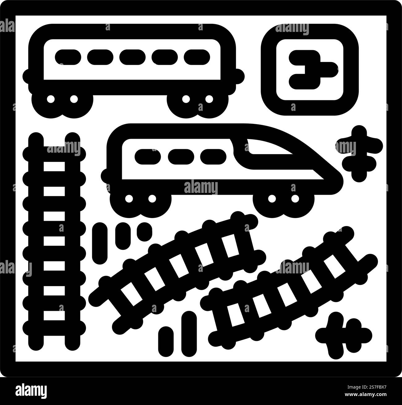 vecteur d'icône de ligne de bébé de jeu de train. panneau de jeu de train pour bébé. illustration noire du symbole de contour isolé. train jouet set baby line illustration vectorielle d'icône Illustration de Vecteur