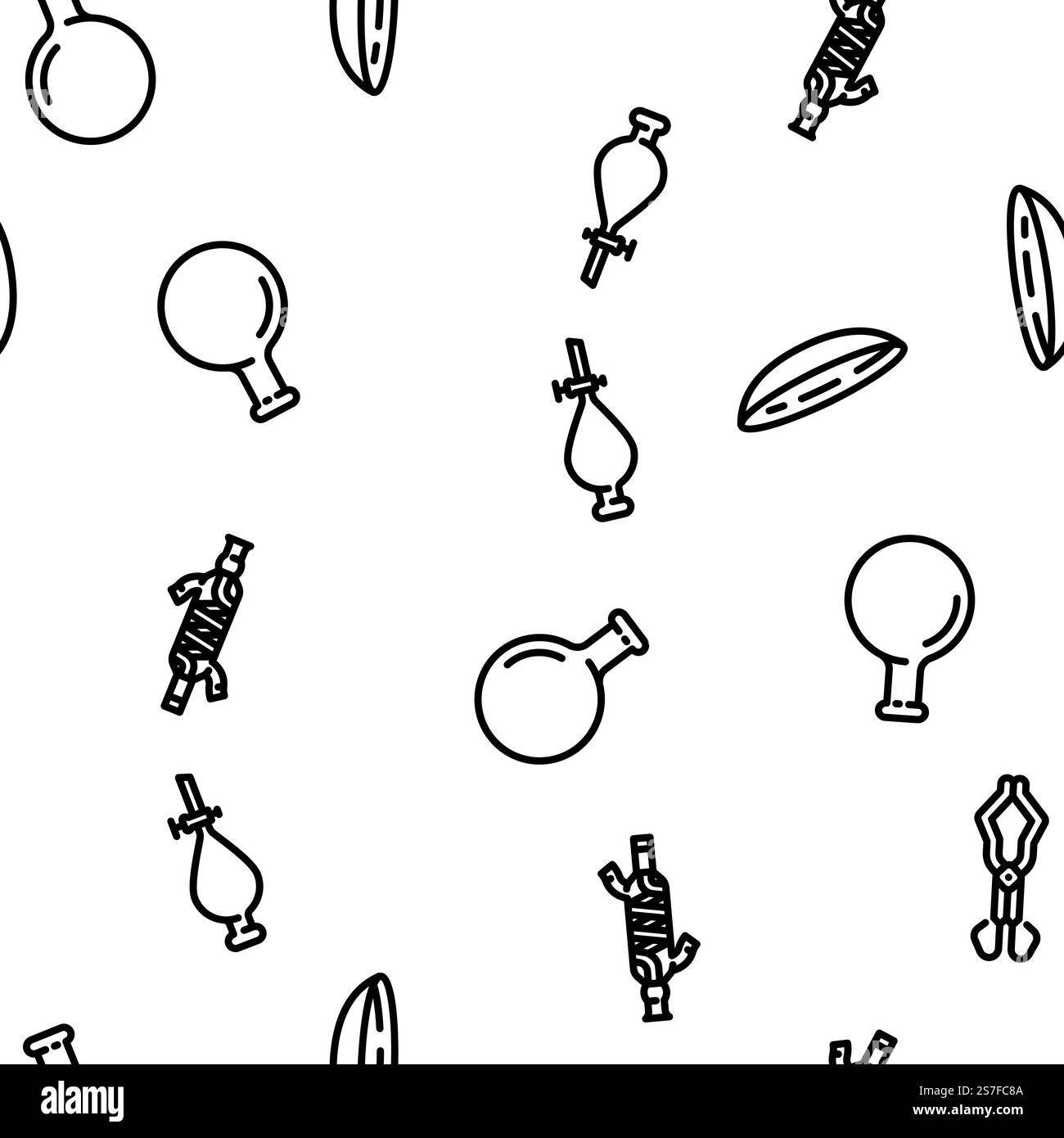 illustration de ligne mince sans couture de motif de vecteur de test de fiole de laboratoire de chimie. motif sans couture de vecteur de test de fioles de laboratoire de chimie Illustration de Vecteur