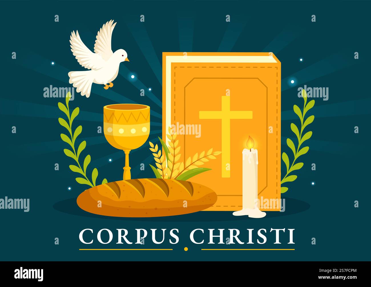 Corpus Christi Catholic Holiday Vector Illustration avec Fête, Croix, pain et raisins dans des modèles d'affiche dessinés à la main de dessin animé à la main de dessin animé à la main Illustration de Vecteur
