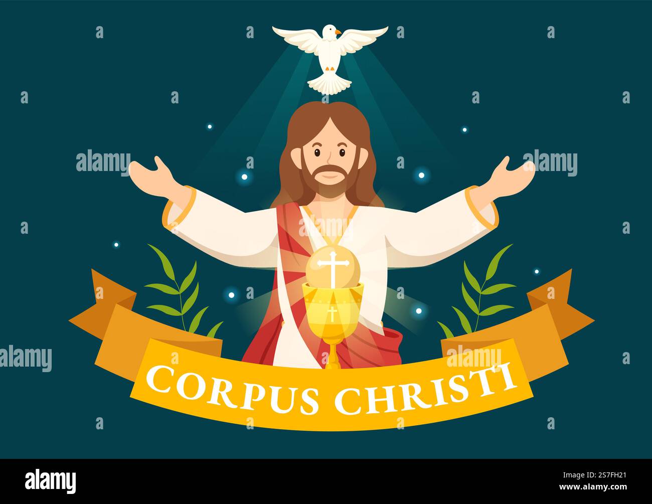 Corpus Christi Catholic Holiday Vector Illustration avec Fête, Croix, pain et raisins dans des modèles d'affiche dessinés à la main de dessin animé à la main de dessin animé à la main Illustration de Vecteur
