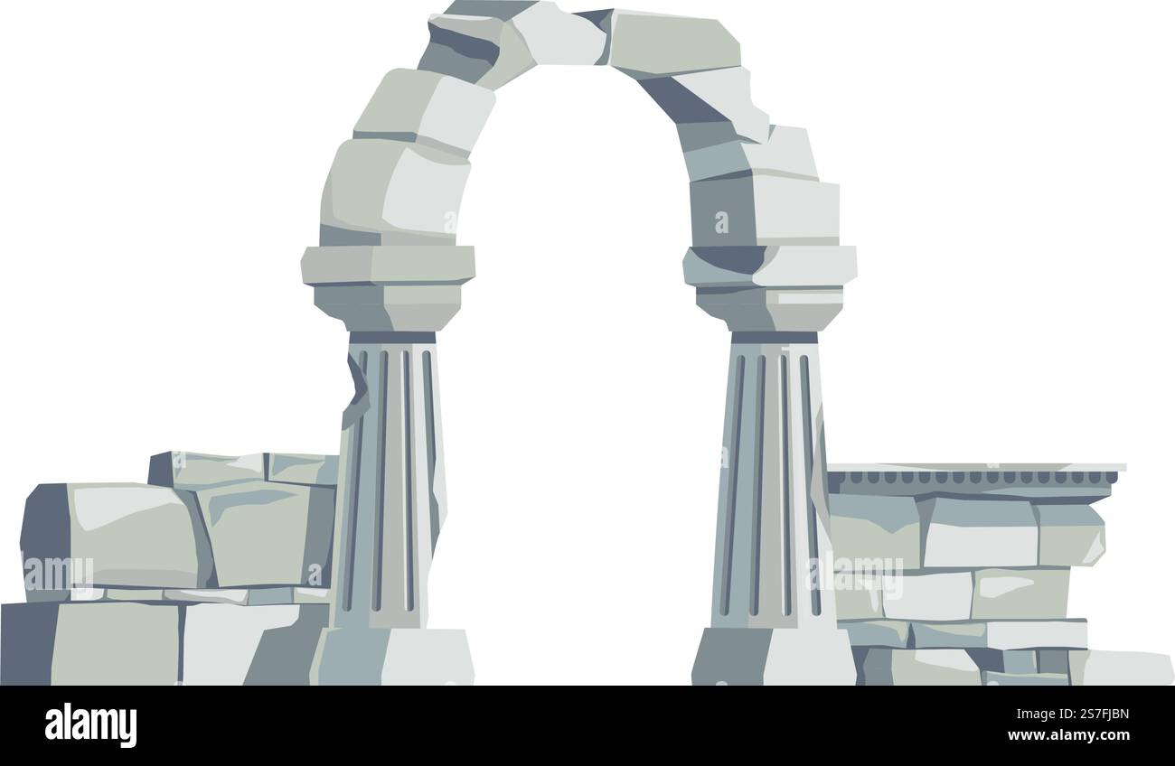 Ruines grecques ou romaines, pierres et piliers isolés, arches et mur de briques. Sites historiques anciens ou bâtiments architecturaux et construction. Exposition ou musée. Vecteur dans le style plat. Architecture historique antique de vue, ruines grecques Illustration de Vecteur Ruines grecques ou romaines, pierres et piliers isolés, arches et mur de briques. Sites historiques anciens ou bâtiments architecturaux et construction. Exposition ou musée. Vecteur dans le style plat. Architecture historique antique de vue, ruines grecques Illustration de Vecteur