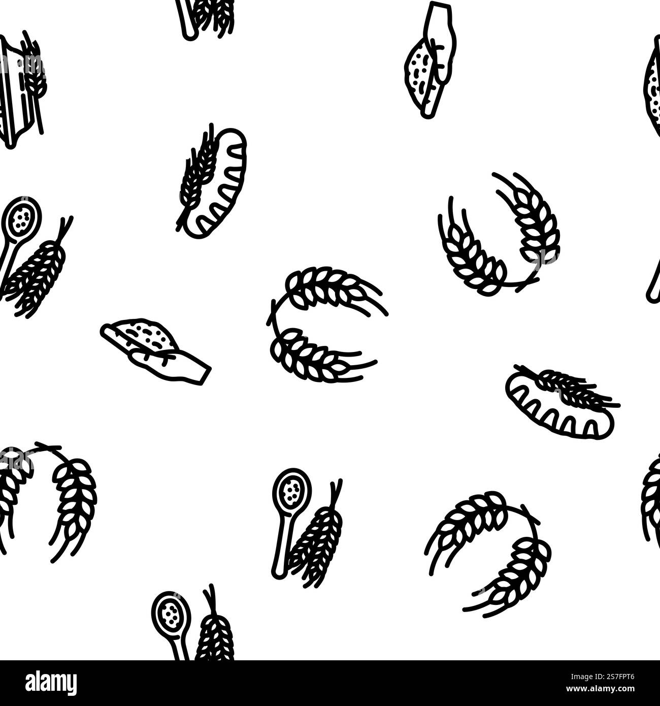 vecteur de plante de céréales de grain de blé illustration de ligne mince sans couture. vecteur de plante céréalière de grain de blé modèle sans couture Illustration de Vecteur