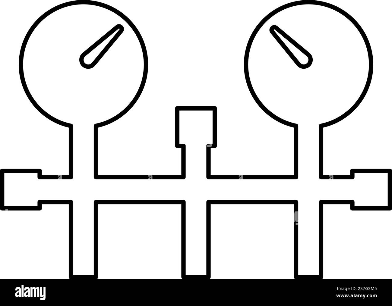 Manomètre et tuyaux manomètre manomètre manomètre ou jauge à vide contour ligne icône noir illustration vectorielle image mince plat style simple. Manomètre et tuyaux manomètre compteur à vide chauffage gaz pompe à huile dispositif de mesure de contour de système icône de ligne de contour noir illustration vectorielle image mince style plat Illustration de Vecteur
