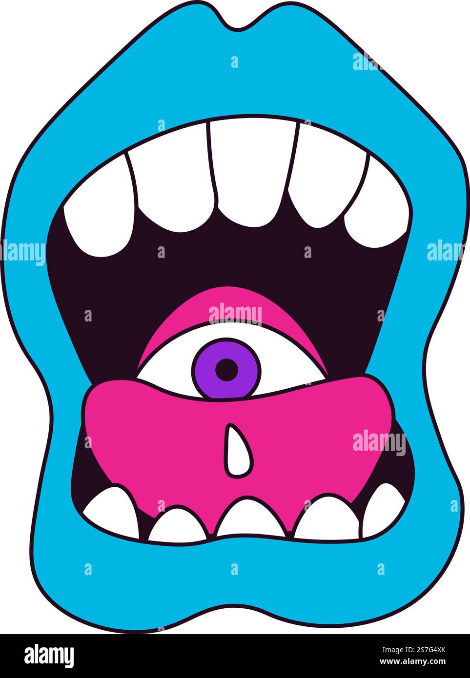 Bouche et oeil parties de personnage abstrait, monstre fictif isolé ou créature avec dents et langue. Personnage de l'imagination, caricature ou dessin griodle, représentation. Vecteur dans le style plat. Doodle caractère abstrait, bouche et vecteur d'oeil Illustration de Vecteur