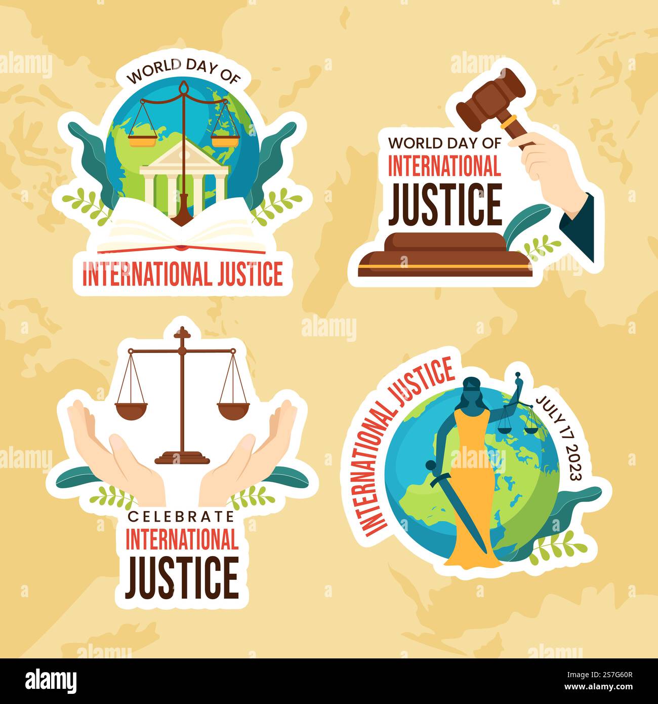Journée mondiale de la justice internationale étiquette Illustration dessin animé à la main dessin animé à la main modèles arrière-plan Illustration de Vecteur