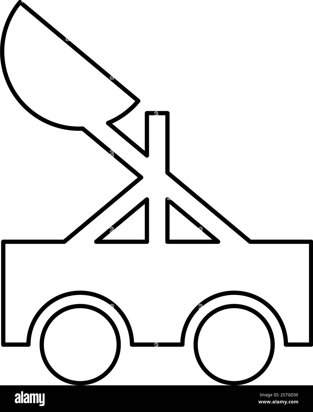 Catapulte médiévale siège éjectable contour de ligne de contour icône de couleur noire illustration vectorielle image mince style plat simple. Catapulte médiévale siège éjectable contour de ligne de contour icône de couleur noire illustration vectorielle image mince style plat Illustration de Vecteur