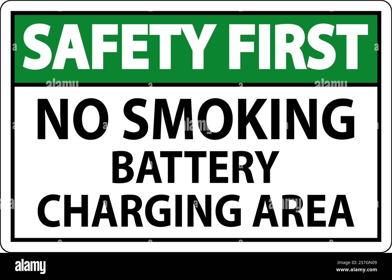 Signe de sécurité d'abord espace de stockage des batteries interdiction de fumer Illustration de Vecteur