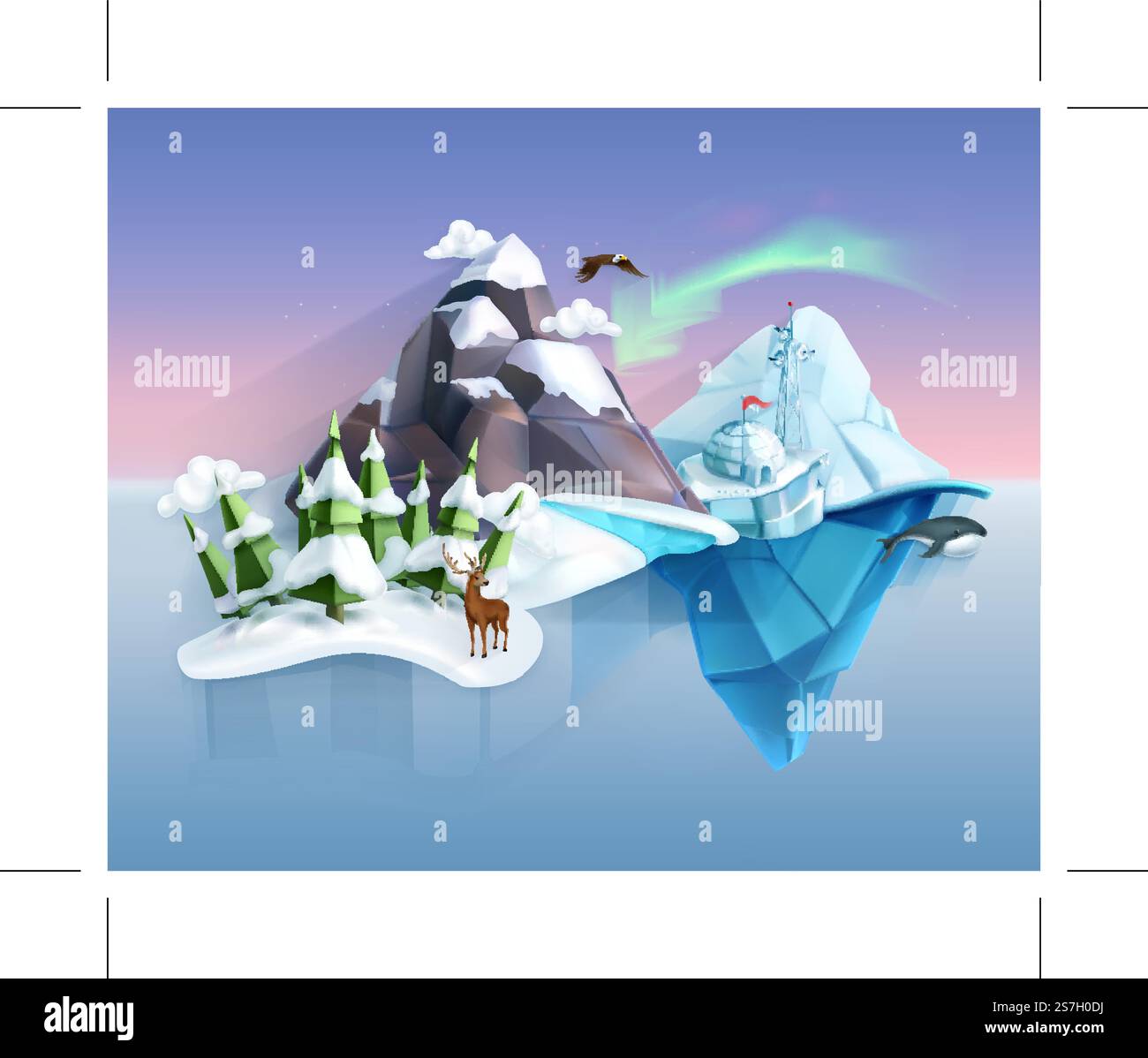Nature polaire, Winter Wonderland, faible style poly, paysage infographie vectorielle Illustration de Vecteur