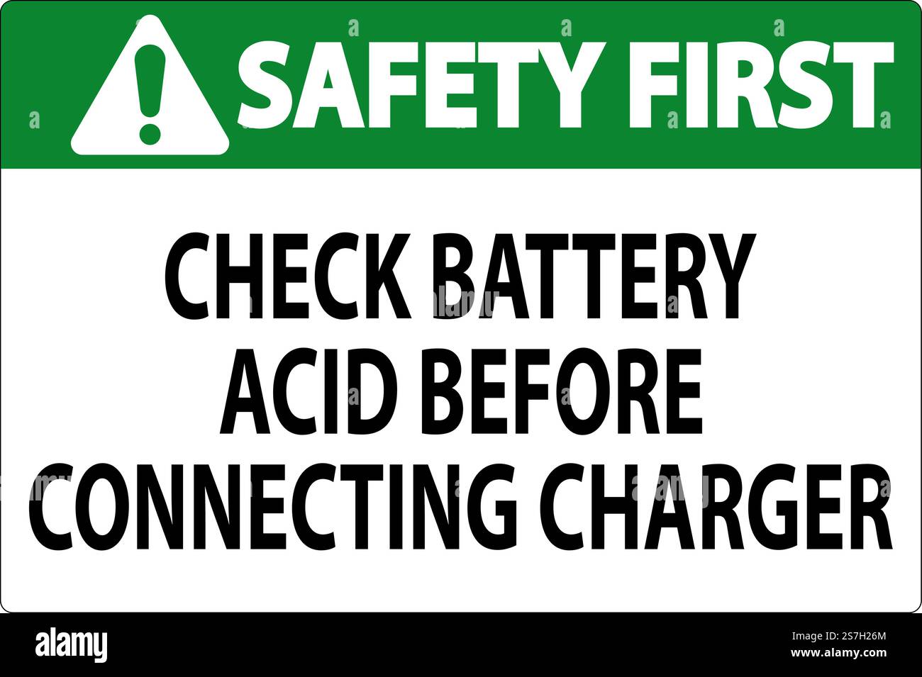 Premier signe de sécurité vérifier l'acide de batterie avant de brancher le chargeur Illustration de Vecteur