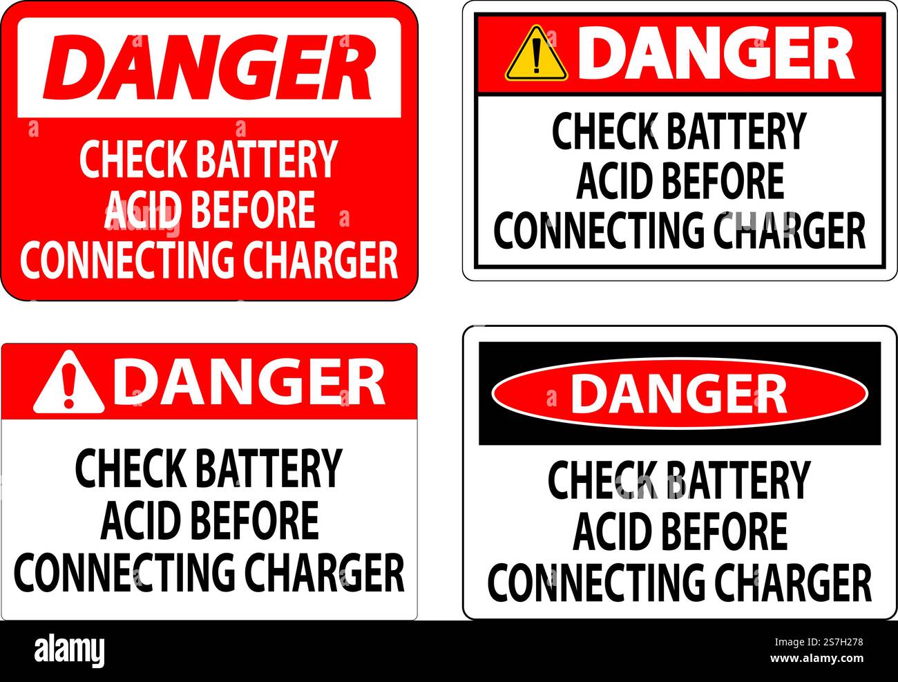 Avertissement Vérifiez l'acide de la batterie avant de brancher le chargeur Illustration de Vecteur