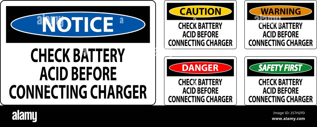 Avertissement Vérifiez l'acide de la batterie avant de brancher le chargeur Illustration de Vecteur