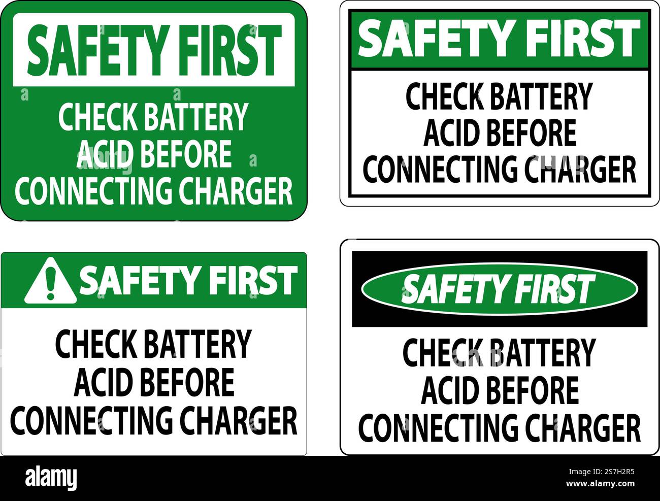Premier signe de sécurité vérifier l'acide de batterie avant de brancher le chargeur Illustration de Vecteur