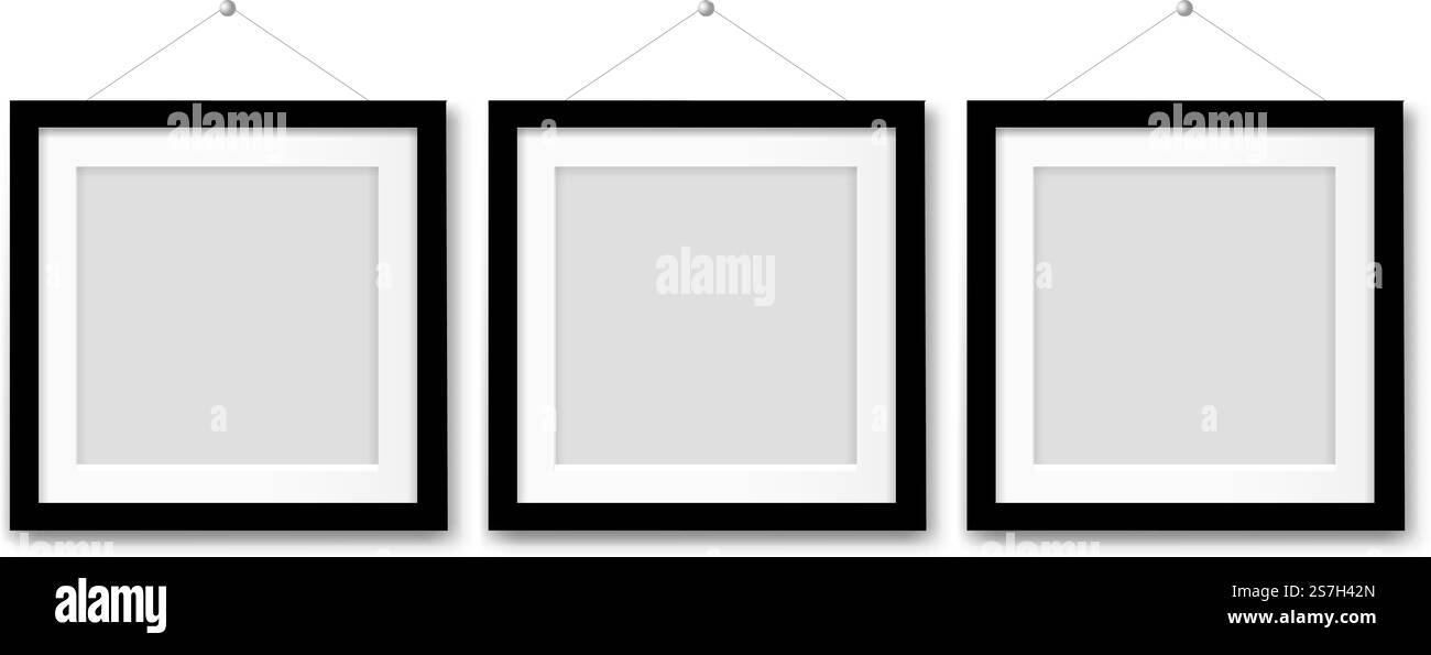 Ensemble de cadre photo noir avec grillage dégradé, illustration vectorielle. Ensemble de cadres photo noirs Illustration de Vecteur