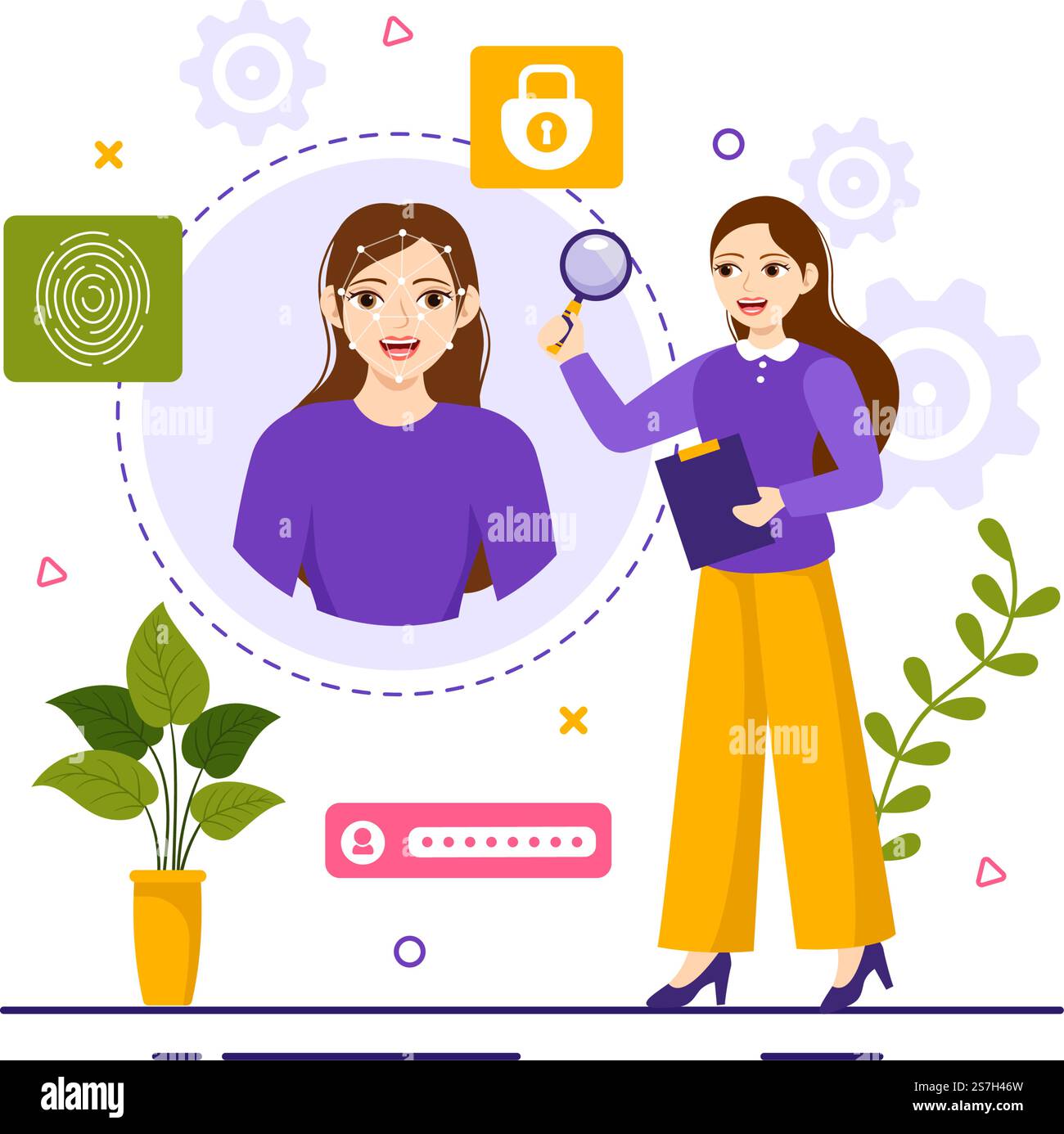 Illustration vectorielle d'identification de la carte d'identité avec photo, document et informations dans le système d'identification de face modèles de dessin main de dessin animé à plat de dessin animé Illustration de Vecteur