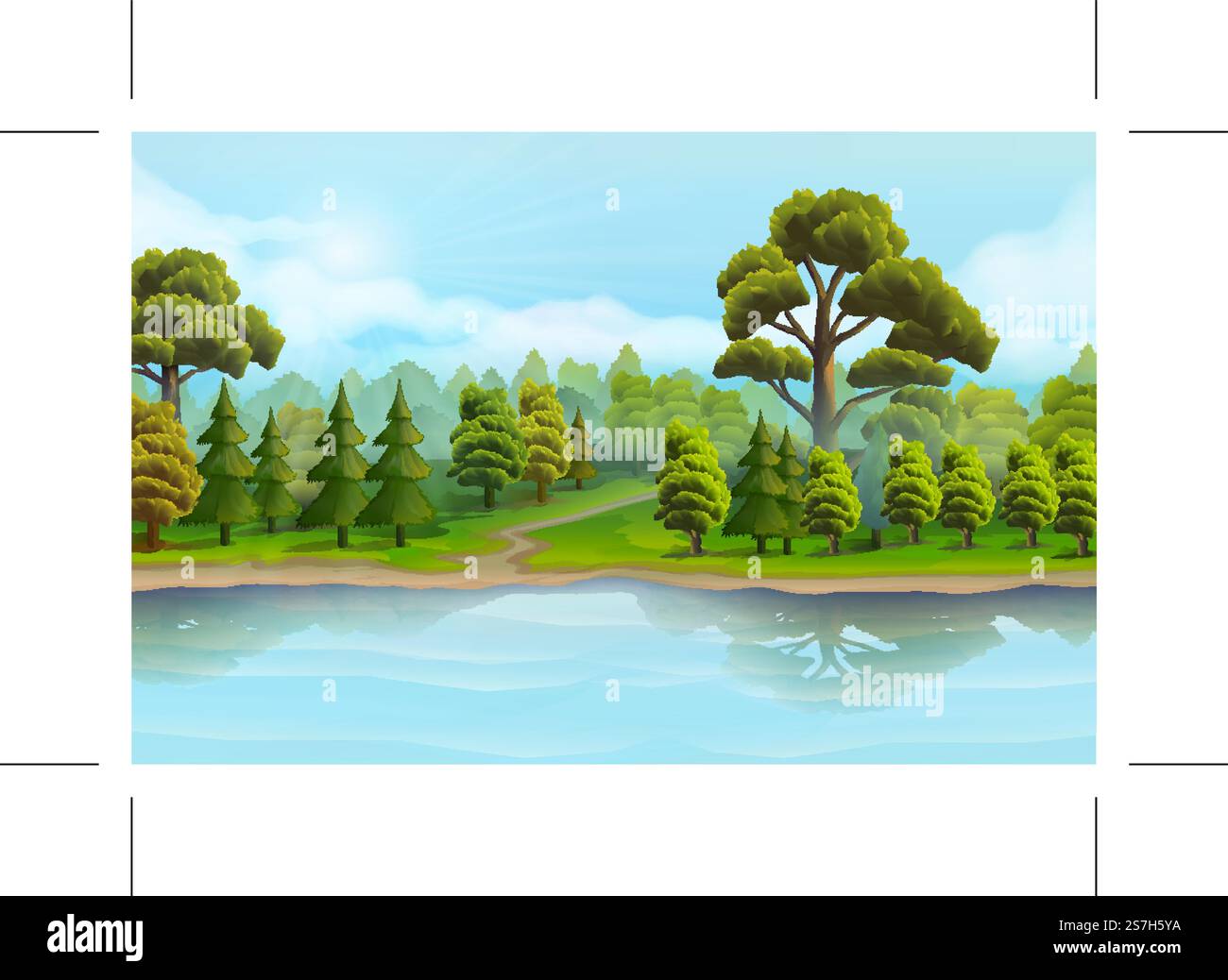 Rivière et la forêt, de la nature, paysage fond vecteur Illustration de Vecteur