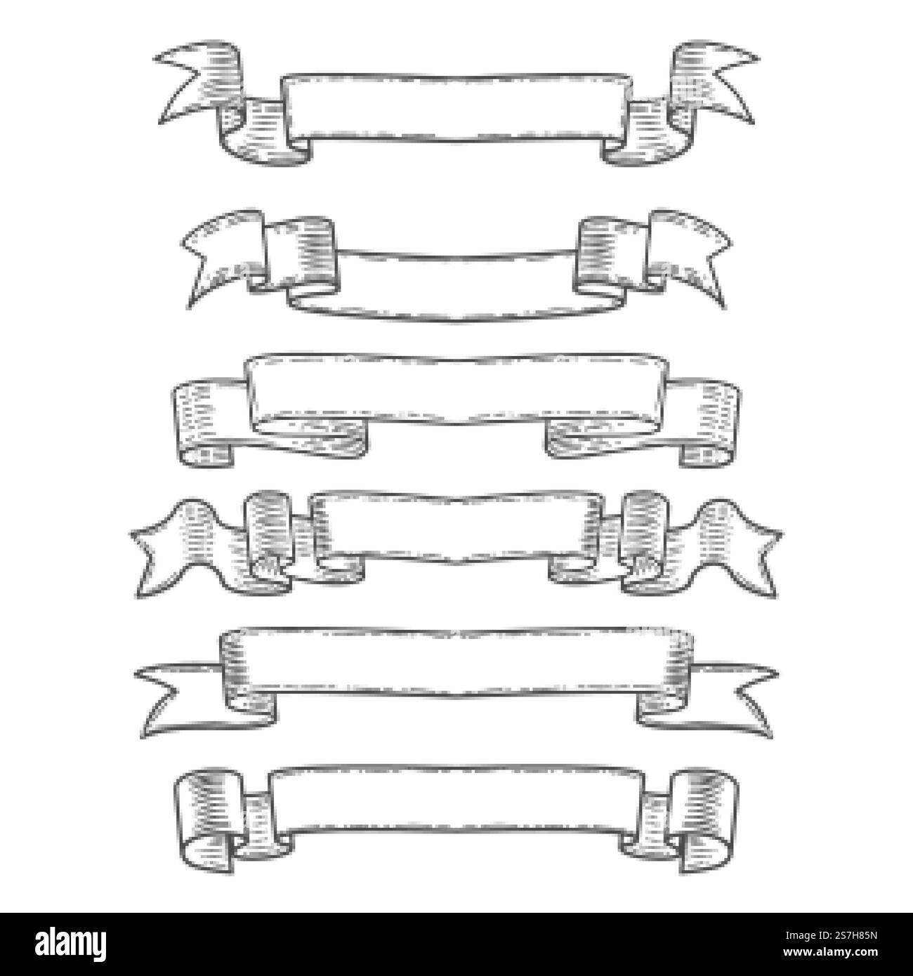 Ensemble de bannières et ruban vintage ancien dessin dans leur gravure Illustration de Vecteur