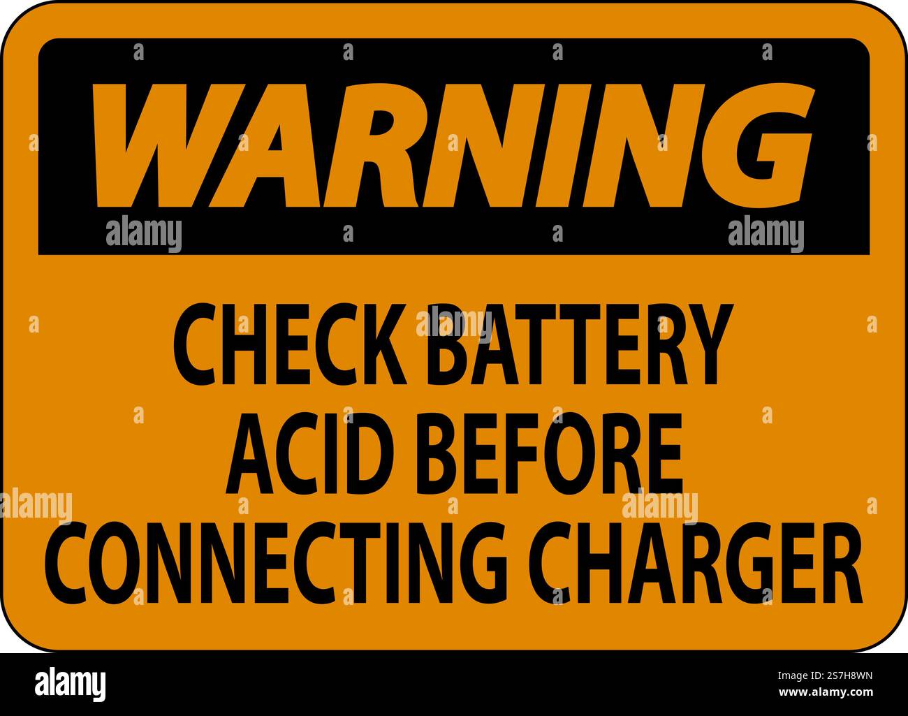 Panneau d'avertissement Vérifiez l'acide de la batterie avant de brancher le chargeur Illustration de Vecteur