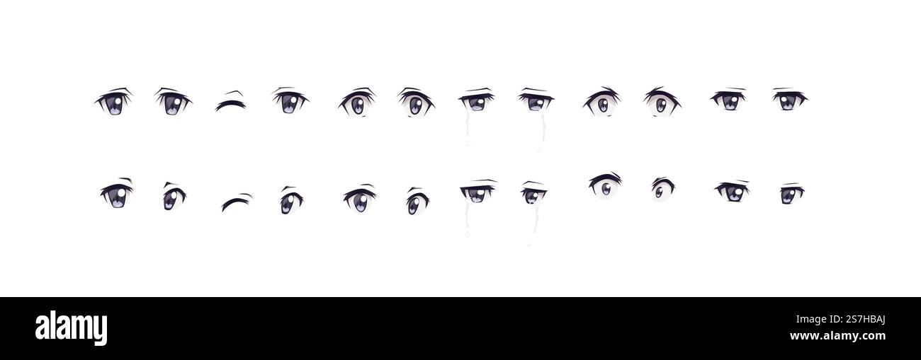 Anime manga expressions yeux ensemble garçon. Style de dessin animé japonais Illustration de Vecteur