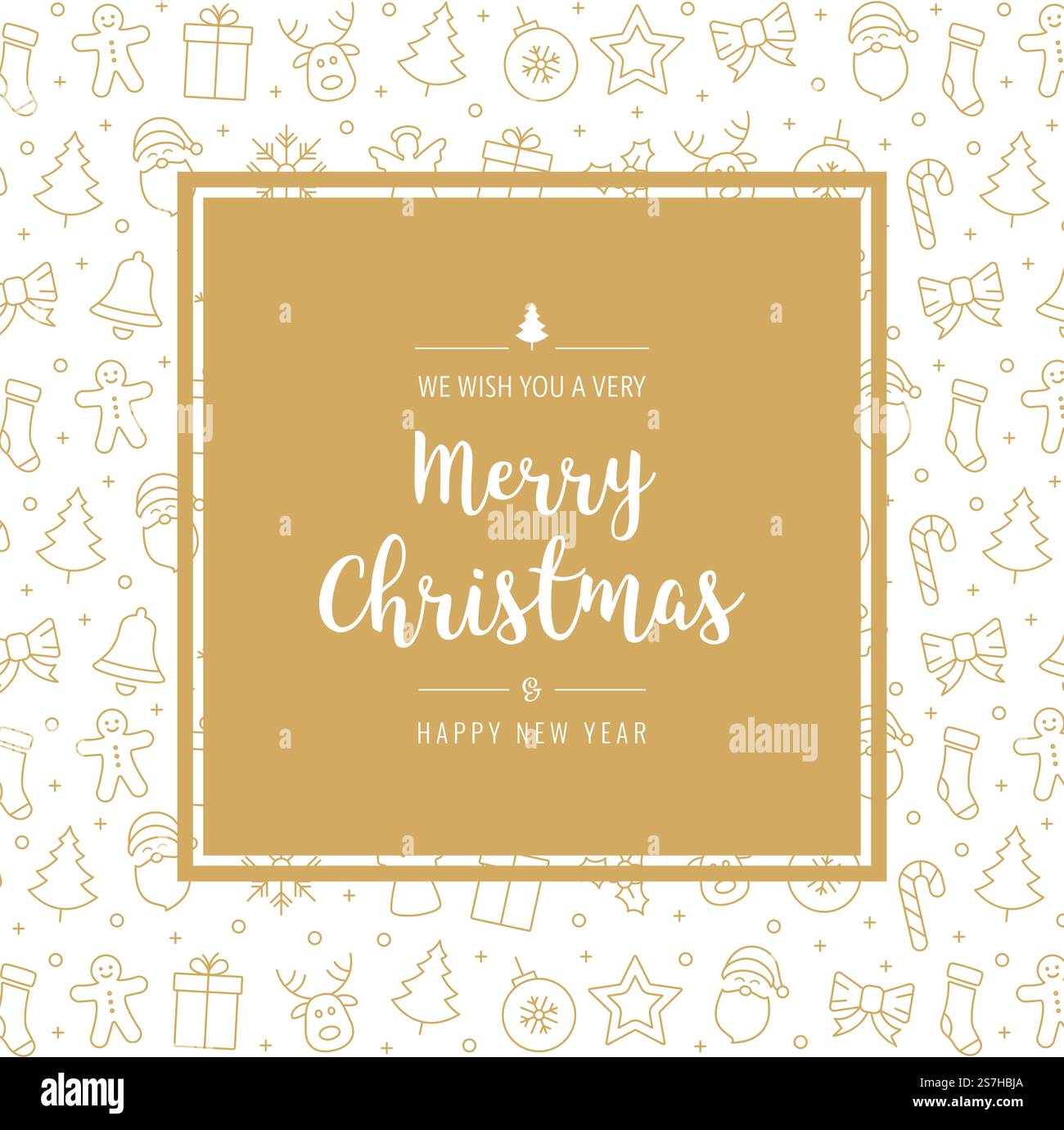 icône de noël éléments dorés carte de voeux cadre de bordure de texte de cadre blanc Illustration de Vecteur