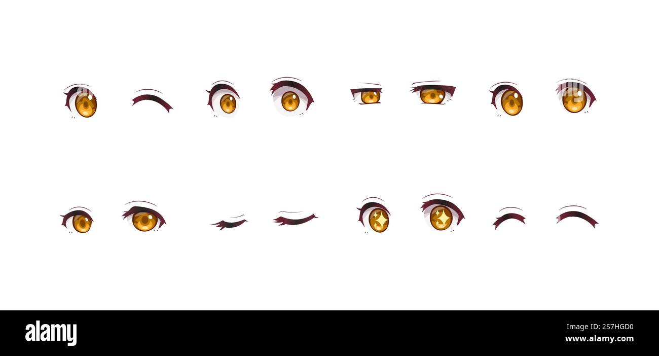 Anime manga expressions yeux ensemble fille. Style de dessin animé japonais Illustration de Vecteur
