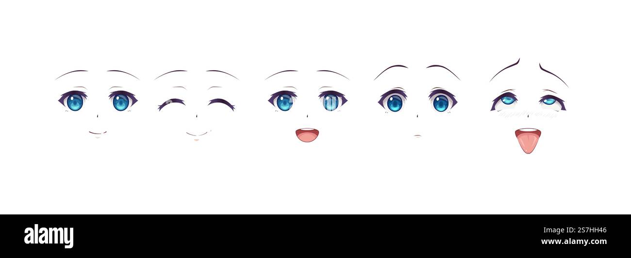 Anime manga expressions yeux ensemble fille. Style de dessin animé japonais Illustration de Vecteur