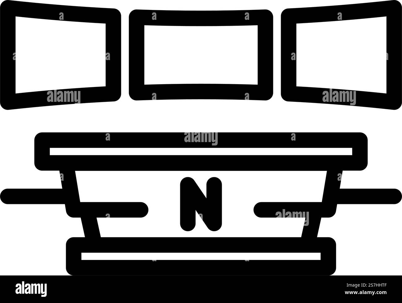 vecteur d'icône de ligne multimédia de bureau d'ancre de nouvelles. affiche de presse du comptoir des journaux. illustration noire du symbole de contour isolé. illustration vectorielle d'icône de ligne multimédia de bureau d'ancre de nouvelles Illustration de Vecteur