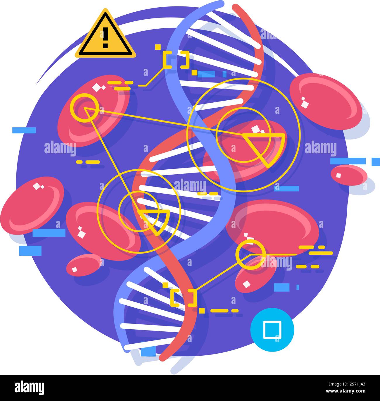 Recherche cellulaire et dépistage des maladies. Cellules sanguines et virus. Recherches dans le domaine de la médecine et de la biologie. Illustration de Vecteur