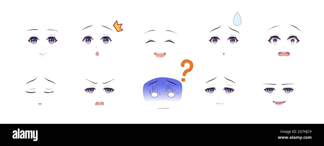 Anime manga expressions yeux ensemble garçon. Style de dessin animé japonais Illustration de Vecteur