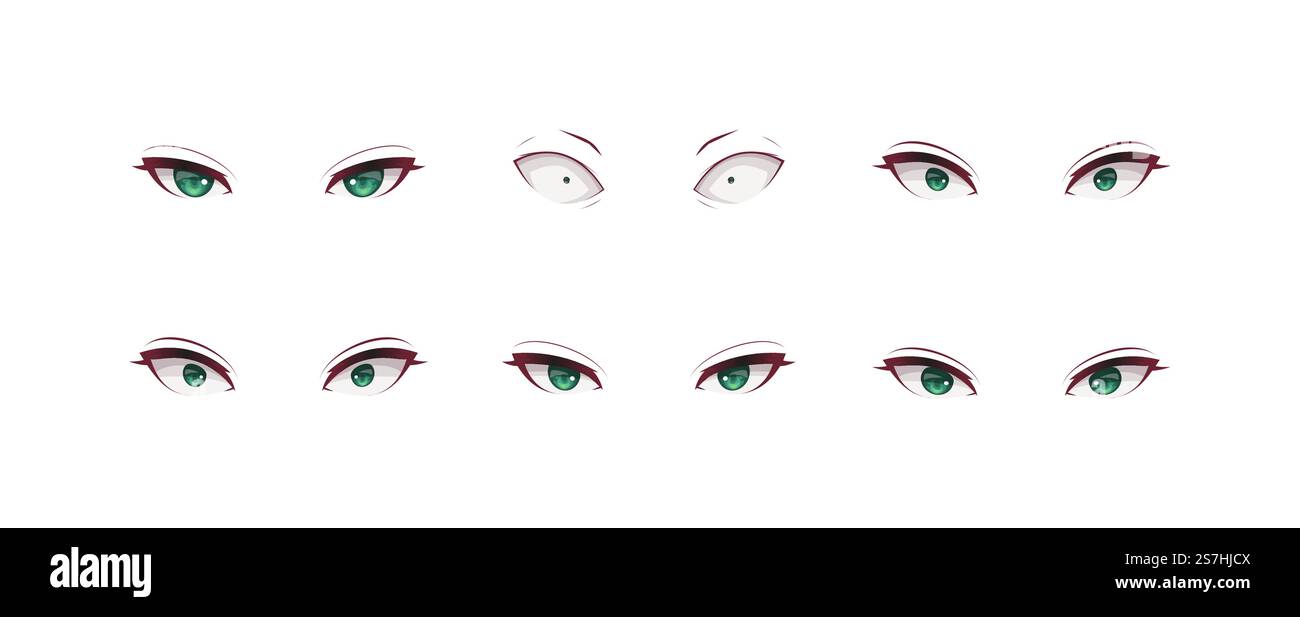 Anime manga expressions yeux ensemble fille. Style de dessin animé japonais Illustration de Vecteur