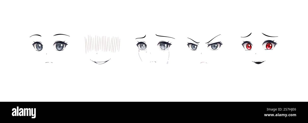 Anime manga expressions yeux ensemble fille. Style de dessin animé japonais Illustration de Vecteur