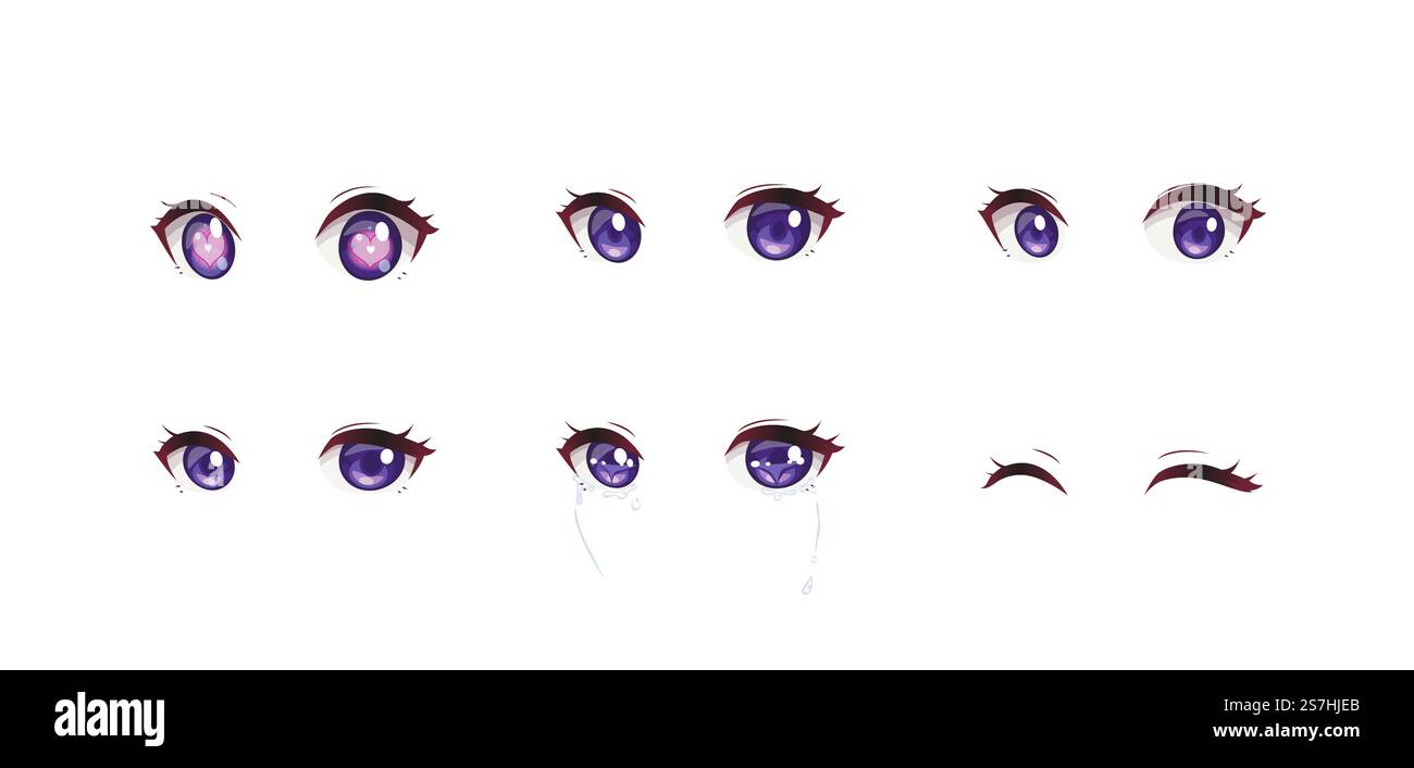 Anime manga expressions yeux ensemble fille. Style de dessin animé japonais Illustration de Vecteur