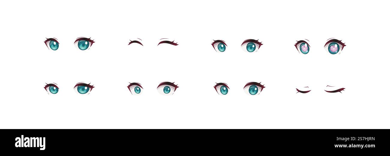 Anime manga expressions yeux ensemble fille. Style de dessin animé japonais Illustration de Vecteur