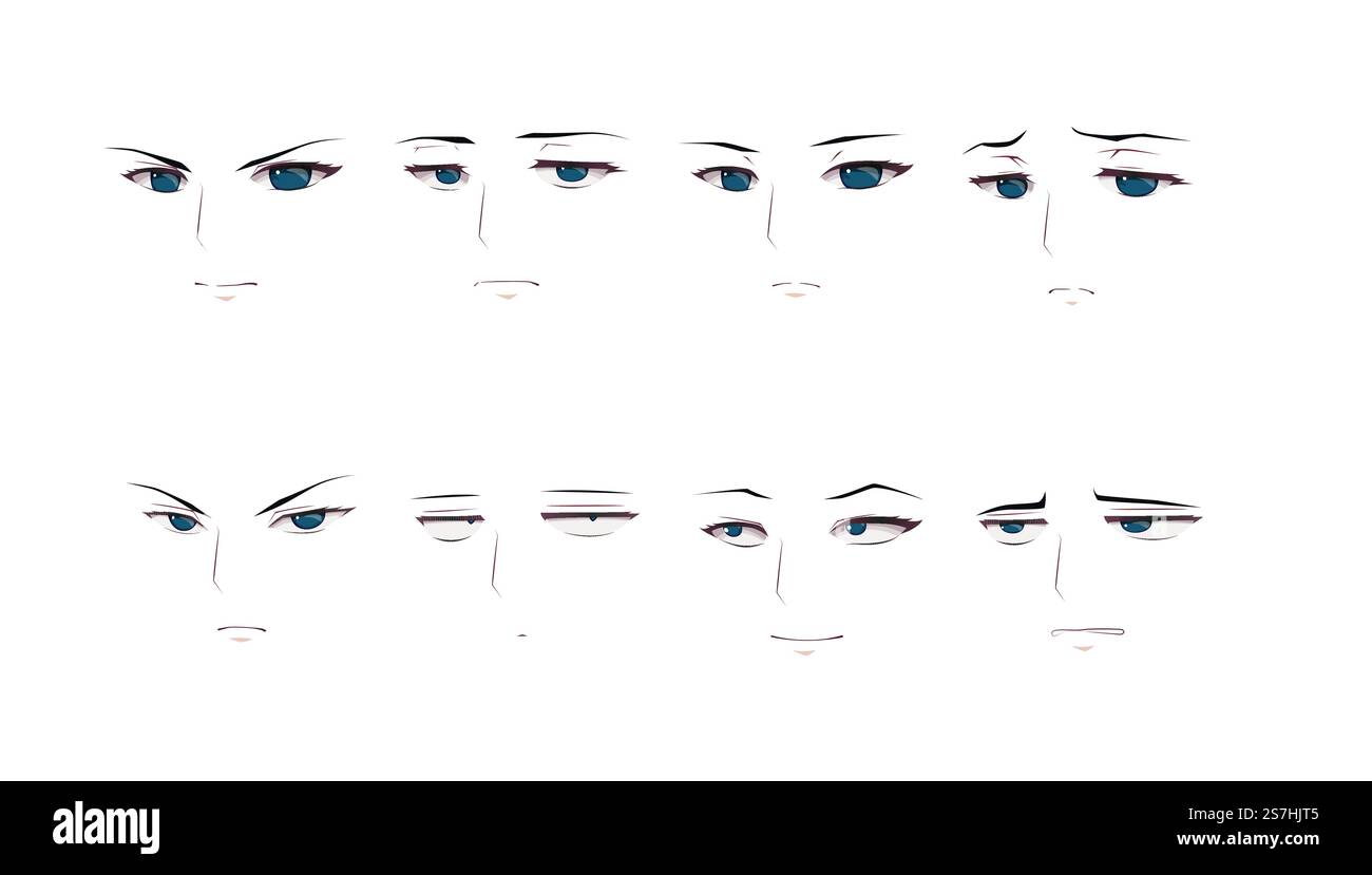 Anime manga expressions yeux ensemble garçon. Style de dessin animé japonais Illustration de Vecteur