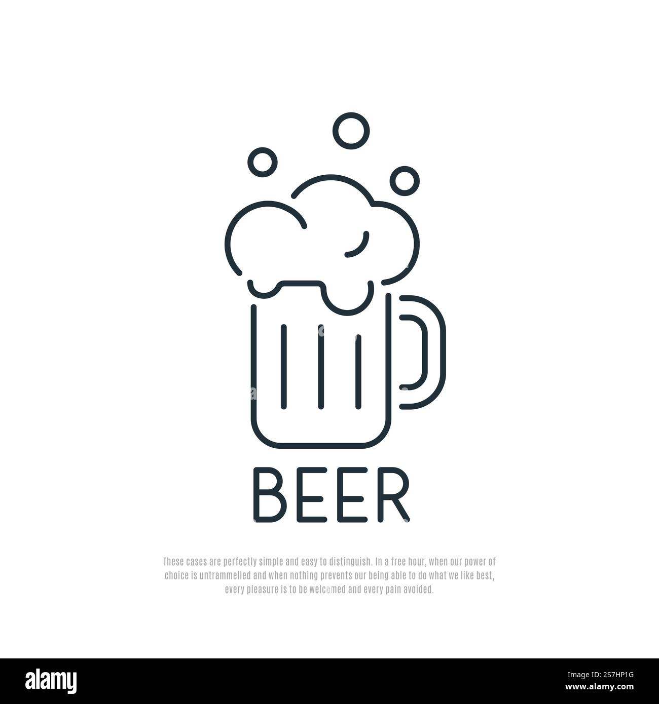 Icône bière. Tasse de bière avec mousse. Style art de ligne. Illustration vectorielle. Illustration de Vecteur