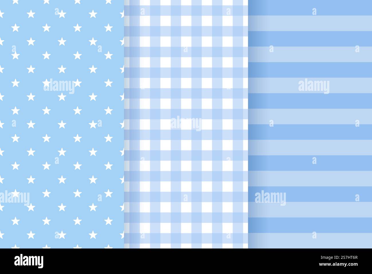 Motif bébé garçon. Fond sans couture de douche de bébé. Vecteur. Texture enfantine pastel bleu. Imprimé textile mignon pour invitation, modèle d'invitation, carte, fête de naissance, scrapbook. Illustration de conception plate Illustration de Vecteur