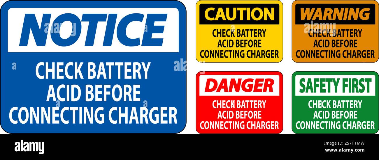 Avertissement Vérifiez l'acide de la batterie avant de brancher le chargeur Illustration de Vecteur