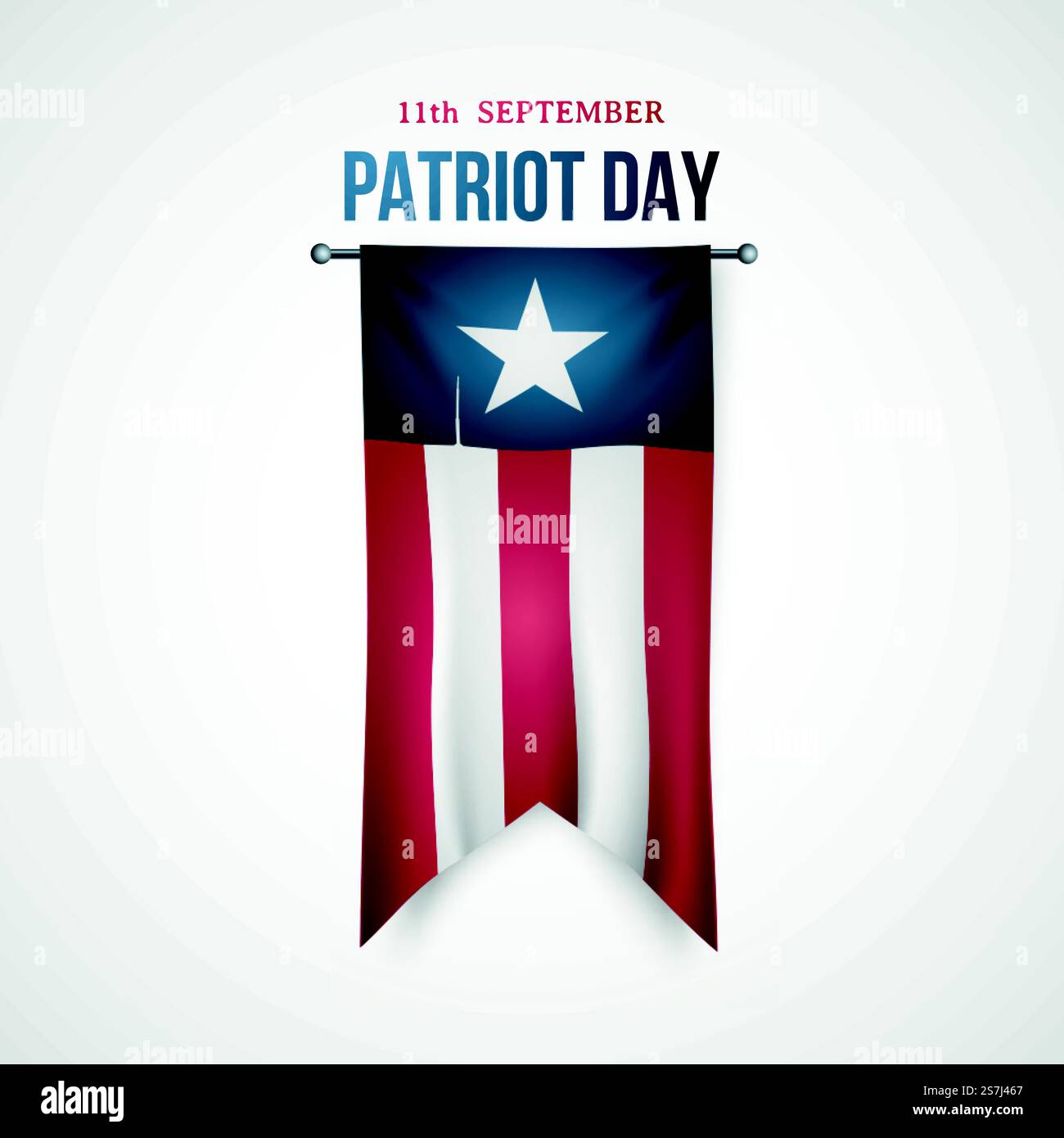11 septembre 2001, Patriot Day. Bannière avec drapeau réaliste suspendu verticalement. Modèle de conception de vecteur pour Patriot Day. Illustration de Vecteur