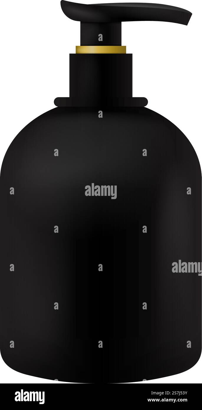 Modèle de bouteille de cosmétiques de produits de beauté noirs d'emballage vectoriel avec distributeur sur fond blanc isolé. Modèle de maquette prêt pour la conception. Modèle de bouteille de cosmétiques de produits de beauté noirs d'emballage vectoriel avec distributeur sur fond blanc isolé. Modèle de maquette prêt pour la conception. Illustration de Vecteur