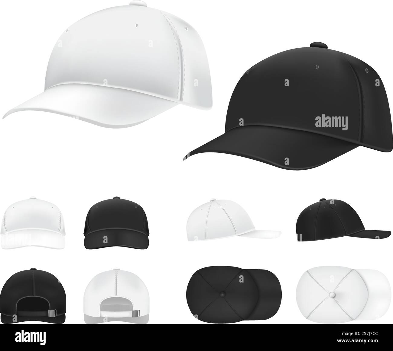 Casquette de baseball. Couvre-chef uniforme sportif vierge noir et blanc dans le modèle de vue latérale, avant et arrière. Maquettes de chapeau vectoriel isolé. Illustration chapeau de baseball noir et blanc isolé. Casquette de baseball. Couvre-chef uniforme sportif vierge noir et blanc dans le modèle de vue latérale, avant et arrière. Maquettes de chapeau vectoriel isolé Illustration de Vecteur