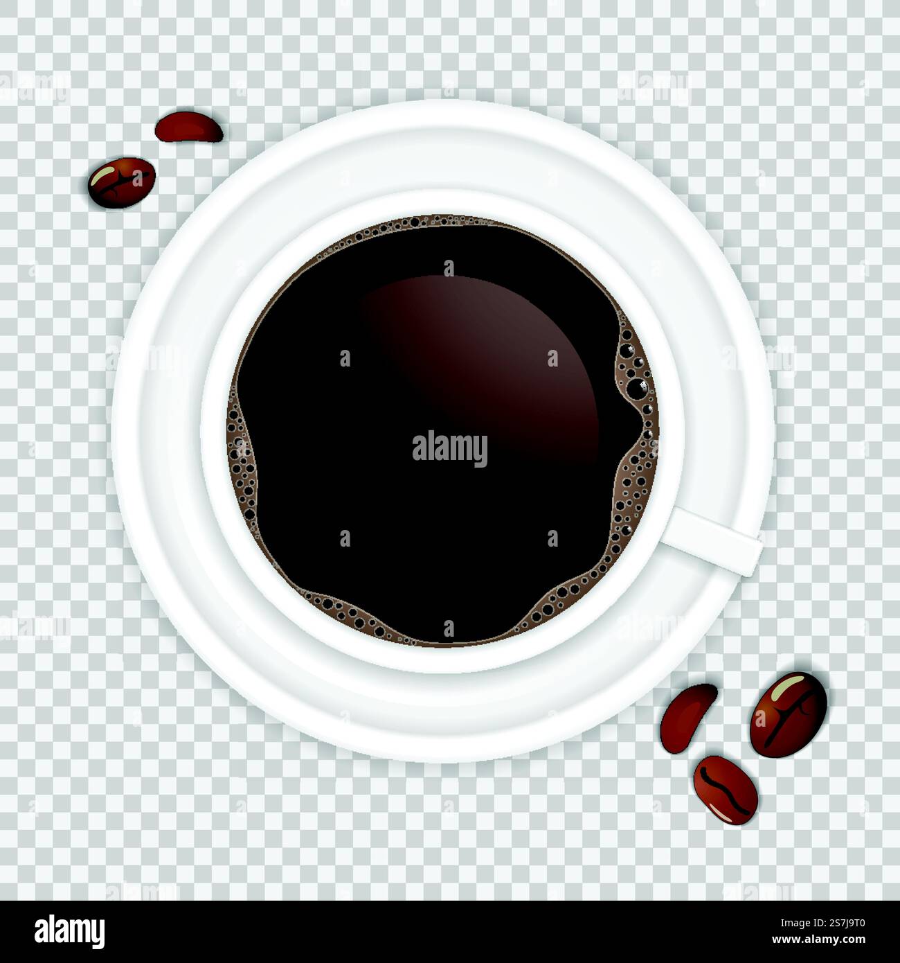 Tasse à café réaliste avec des grains de café. vue de dessus. illustration vectorielle isolée sur fond transparent Illustration de Vecteur