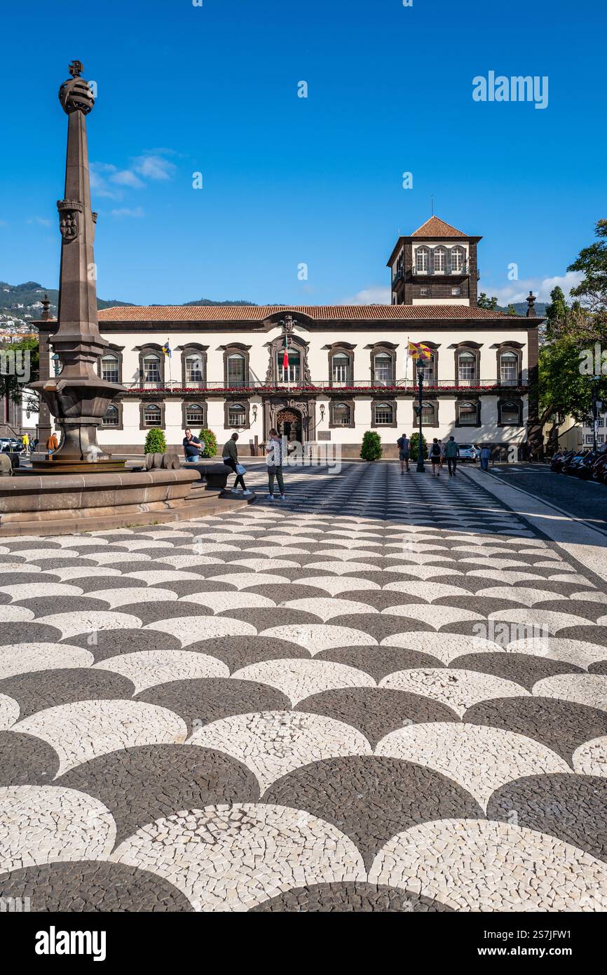 Hôtel de ville de Funchal (Paços do Concelho) depuis la place municipale (Praça do Município), Funchal, Madère, Portugal Banque D'Images
